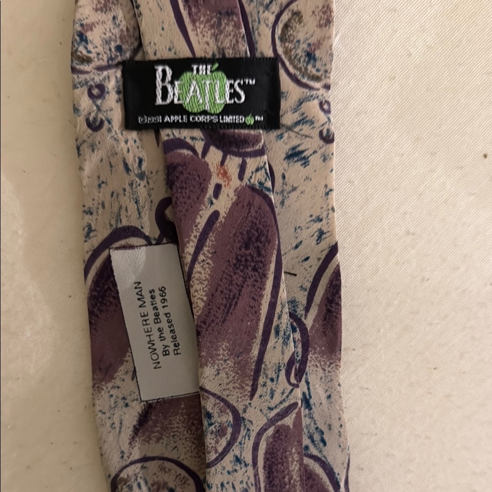 The Beatles Artistic Purple and Beige Tie
